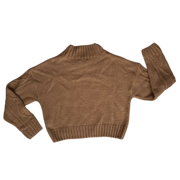 Urban Heritage Cropped Cable Knit Sweater Women Small Tan Mock Neck Fall Cozy - Picture 12 of 16